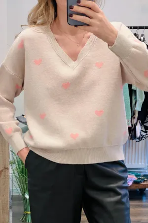 V-Neckline Heart Knit