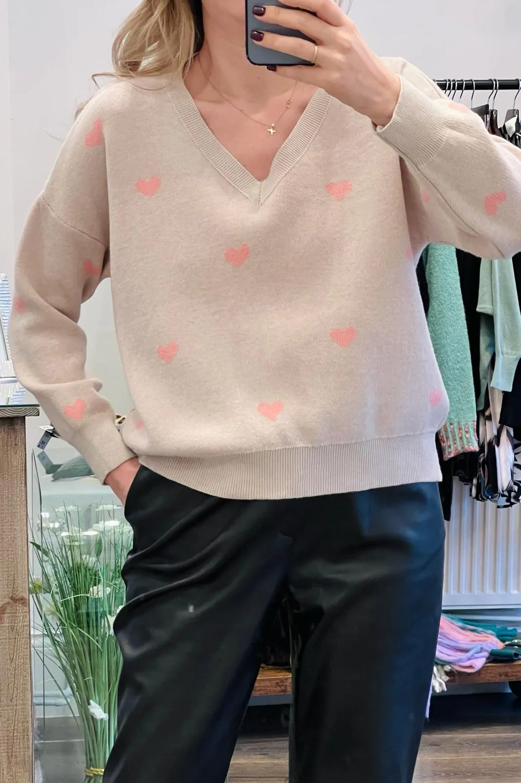 V-Neckline Heart Knit