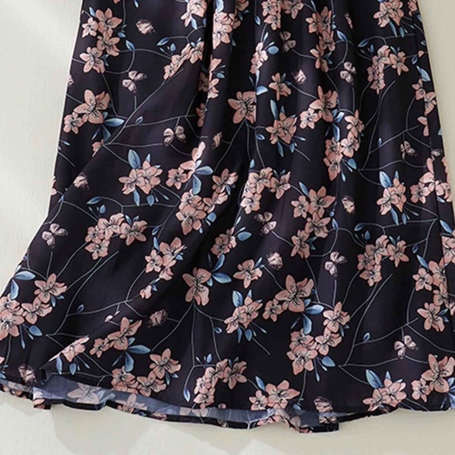 Vintage Floral Print Midi Skirt Women Drawstring Elastic Waist Flowy A-Line Skirts Casual Lightweight Beach Skirt