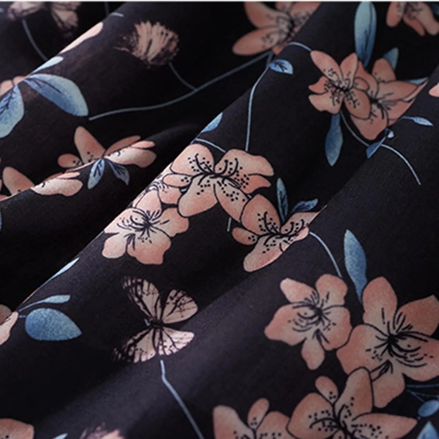 Vintage Floral Print Midi Skirt Women Drawstring Elastic Waist Flowy A-Line Skirts Casual Lightweight Beach Skirt