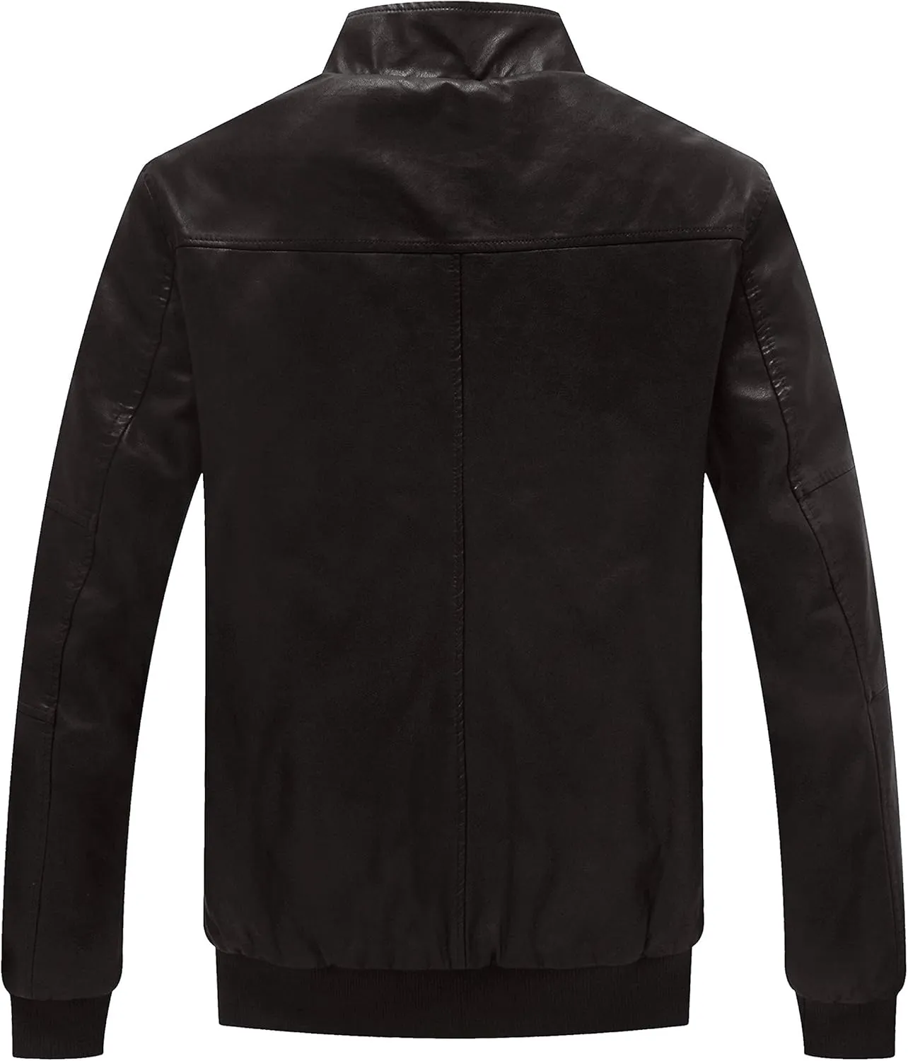WenVen Men's Stand Collar Fleece Lined Bomber Faux Leather Jacket