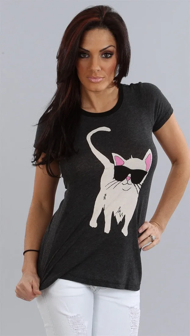 Wildfox Couture Cool Cat Crew Tissue Tee in Clean Black