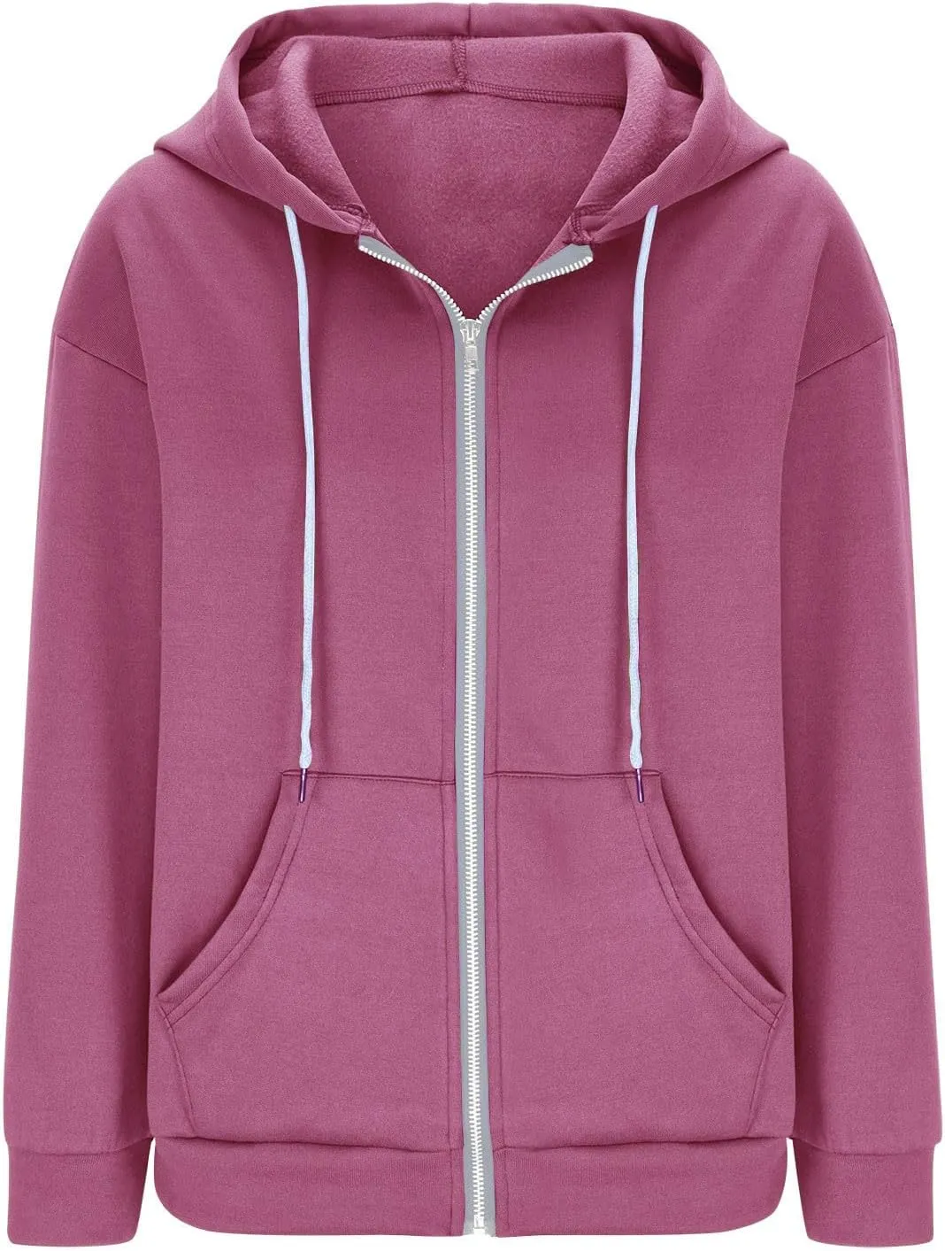 Women Fall Oversized Hoodies Solid Color Sweatshirts Full-Zipper Long Sleeve Pullover Tops with Pockets