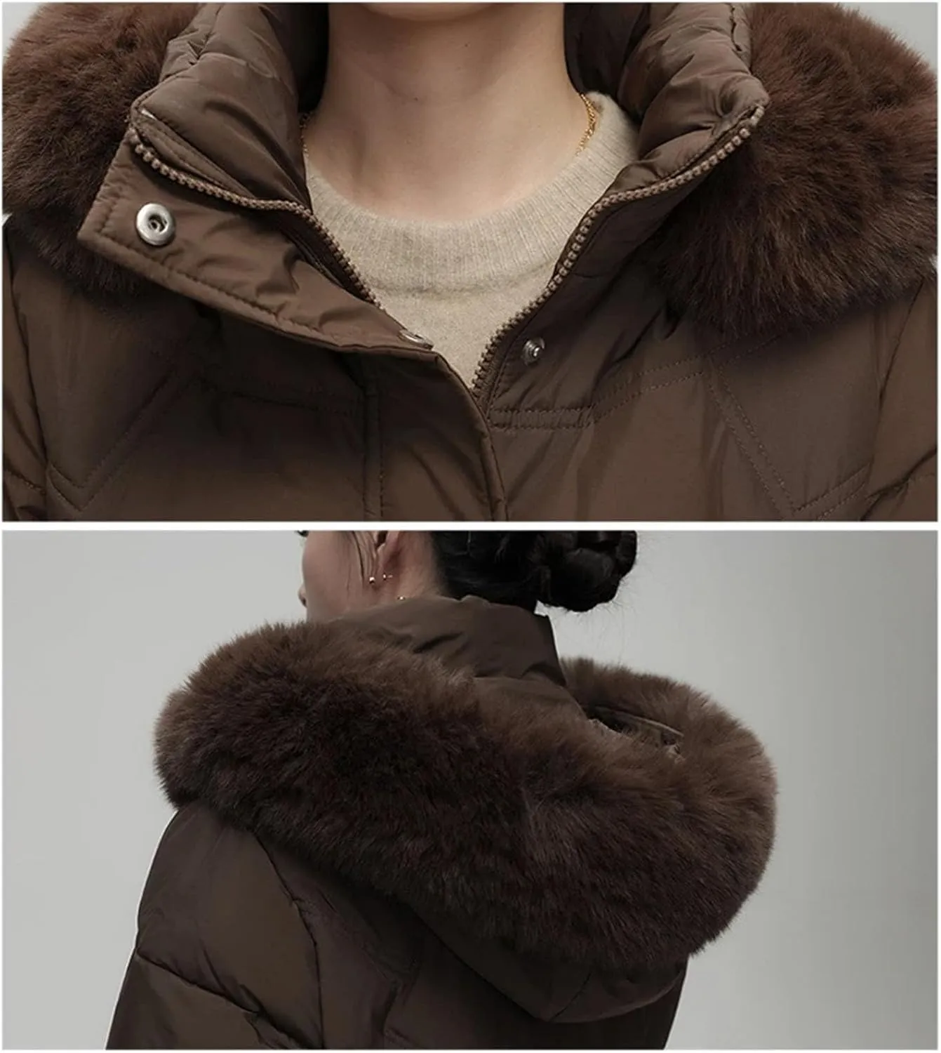 Women Solid Zipper Belt Long Parka Coat Classic Plush Hooded Slim Cotton-Padded Jacket