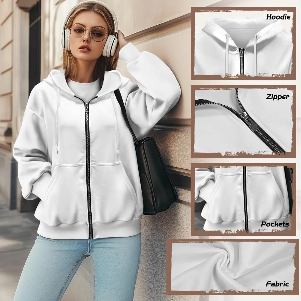 Women Y2K Hoodies Zip Up Long Sleeve Shirt Tops Drop Shoulder Oversized Jacket Streetwear with Pockets