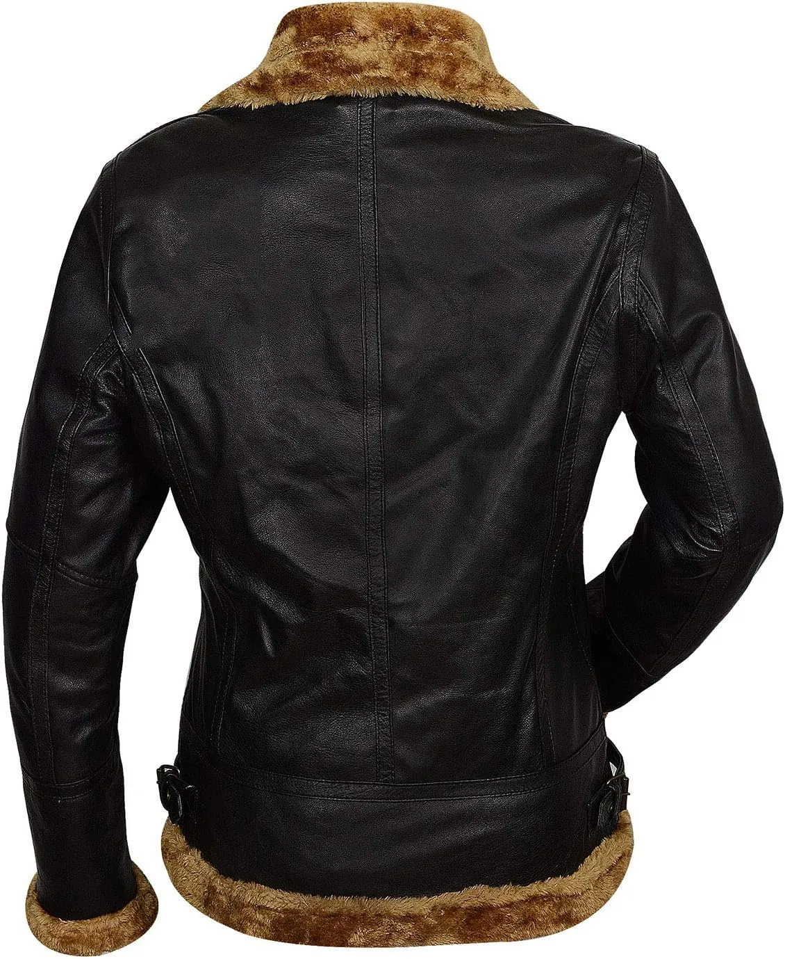 Women,s B3 Shearling Bomber Jacket - Real Sheepskin Brown Leather Aviator Pilot Jacket, Winter Removable Hoodie