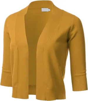 Women's Classic 3/4 Sleeve Open Front Cropped Cardigan (S-3XL)