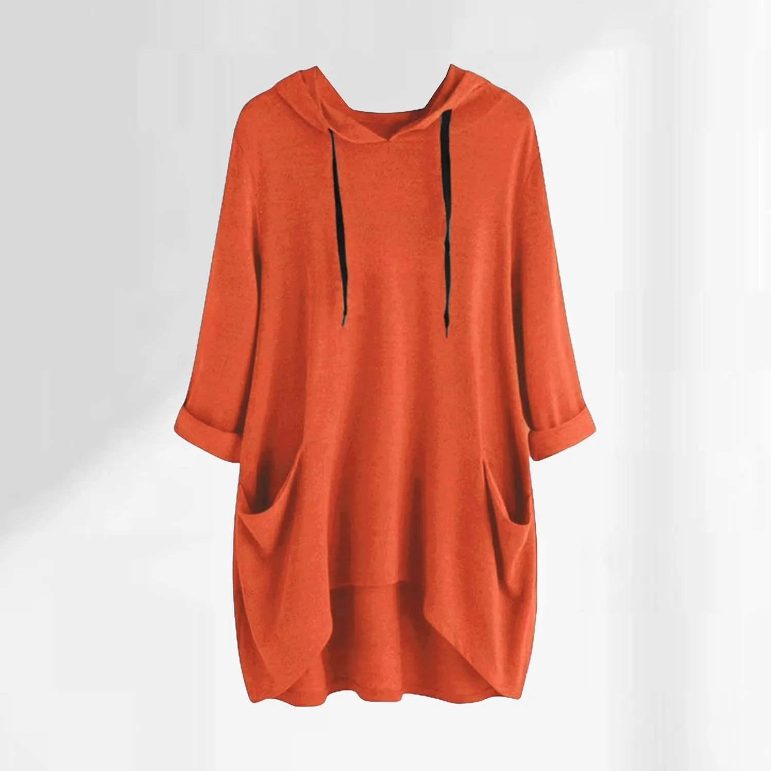 Women's Fashion Long Sleeve Hoodies Solid Color Sweatshirt Hooded Drawstring Pullover Top with Pocket Loose Clothes
