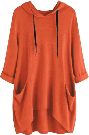 Women's Fashion Long Sleeve Hoodies Solid Color Sweatshirt Hooded Drawstring Pullover Top with Pocket Loose Clothes