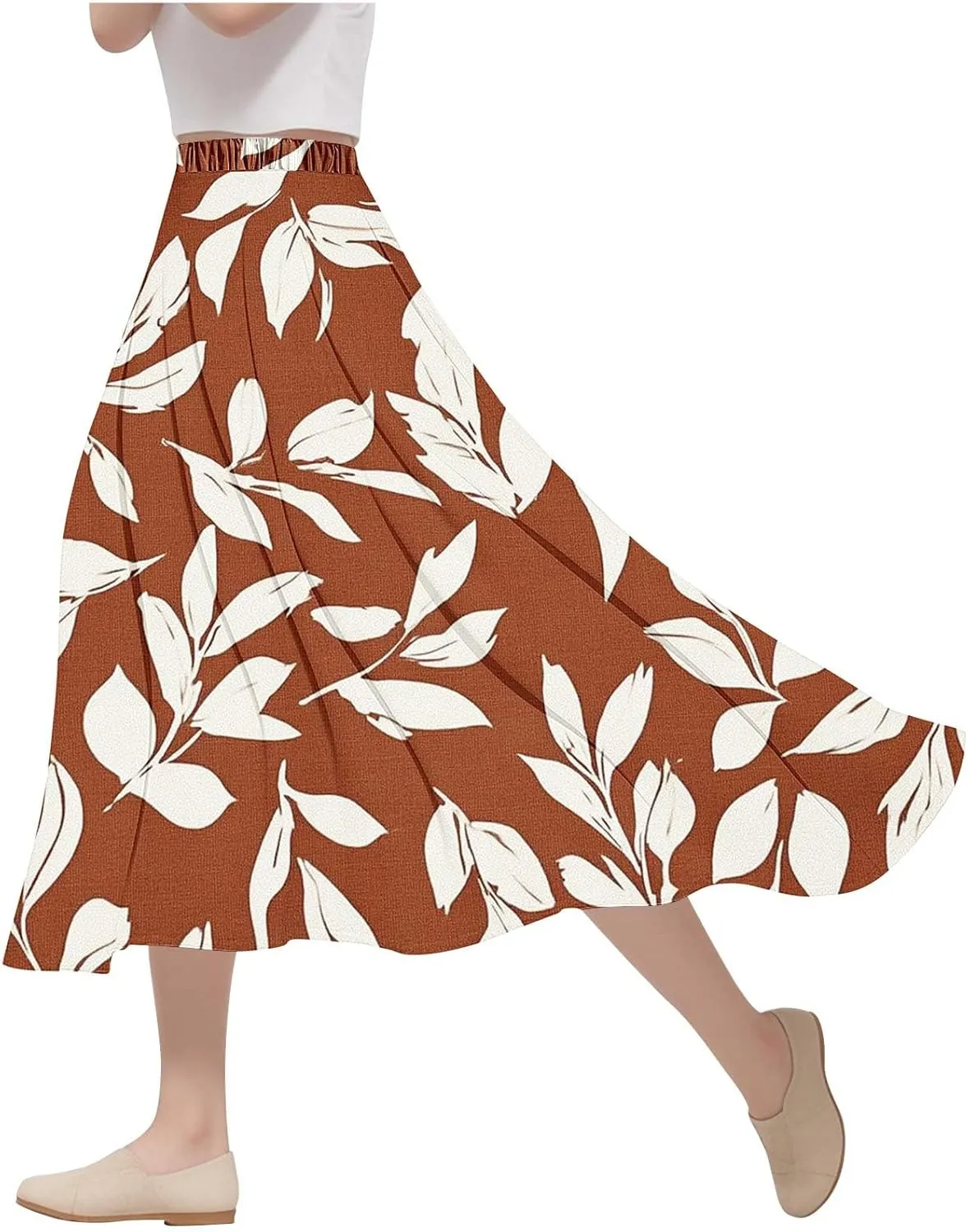 Women's Floral Summer Skirts A Line Flowy Midi Skirts Elastic Waist Beach Skirts Loose Boho Casual Skirts Cruise Wear
