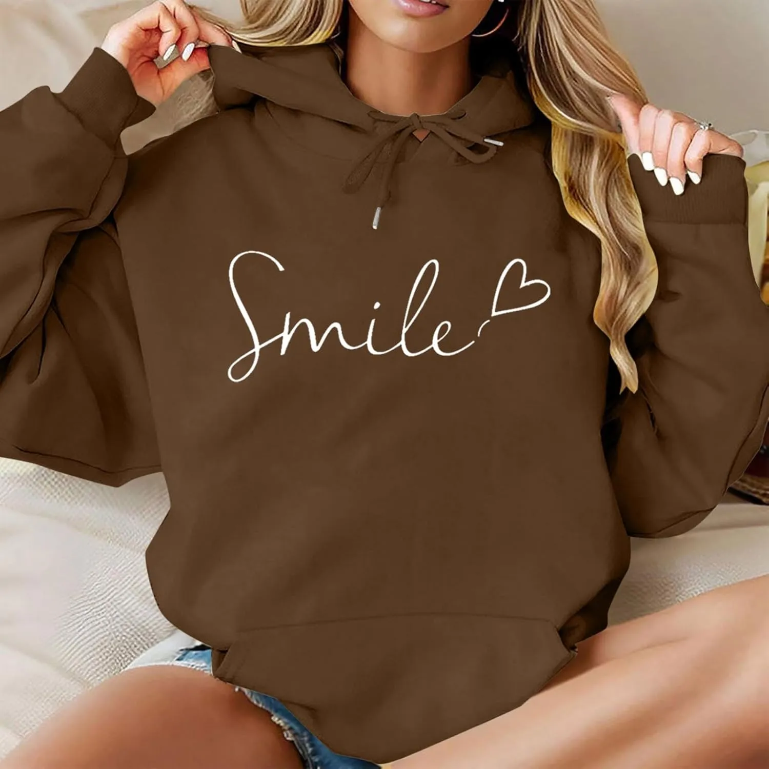Womens Hooded Sweater Fashion Hoodies Oversized Sweatshirts Fall Pullover Loose Sweatshirt with Pocket Trendy