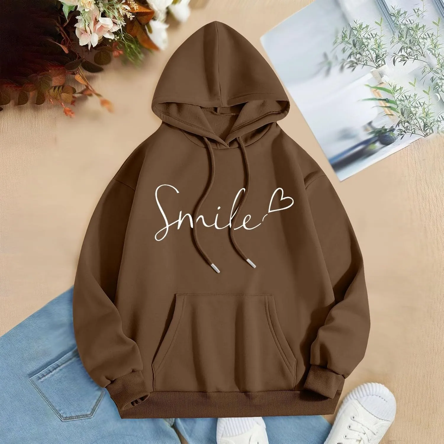 Womens Hooded Sweater Fashion Hoodies Oversized Sweatshirts Fall Pullover Loose Sweatshirt with Pocket Trendy
