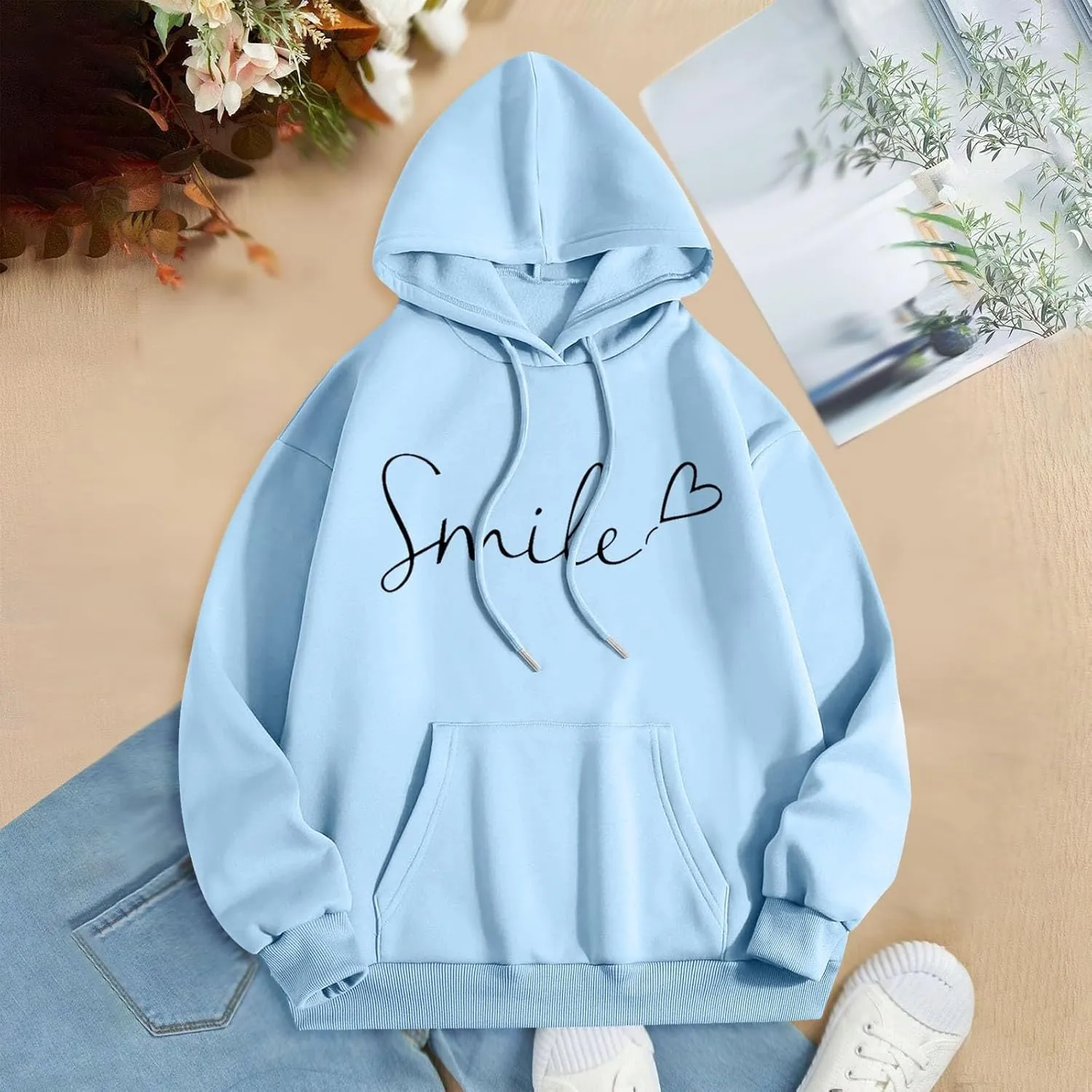 Womens Hooded Sweater Fashion Hoodies Oversized Sweatshirts Fall Pullover Loose Sweatshirt with Pocket Trendy