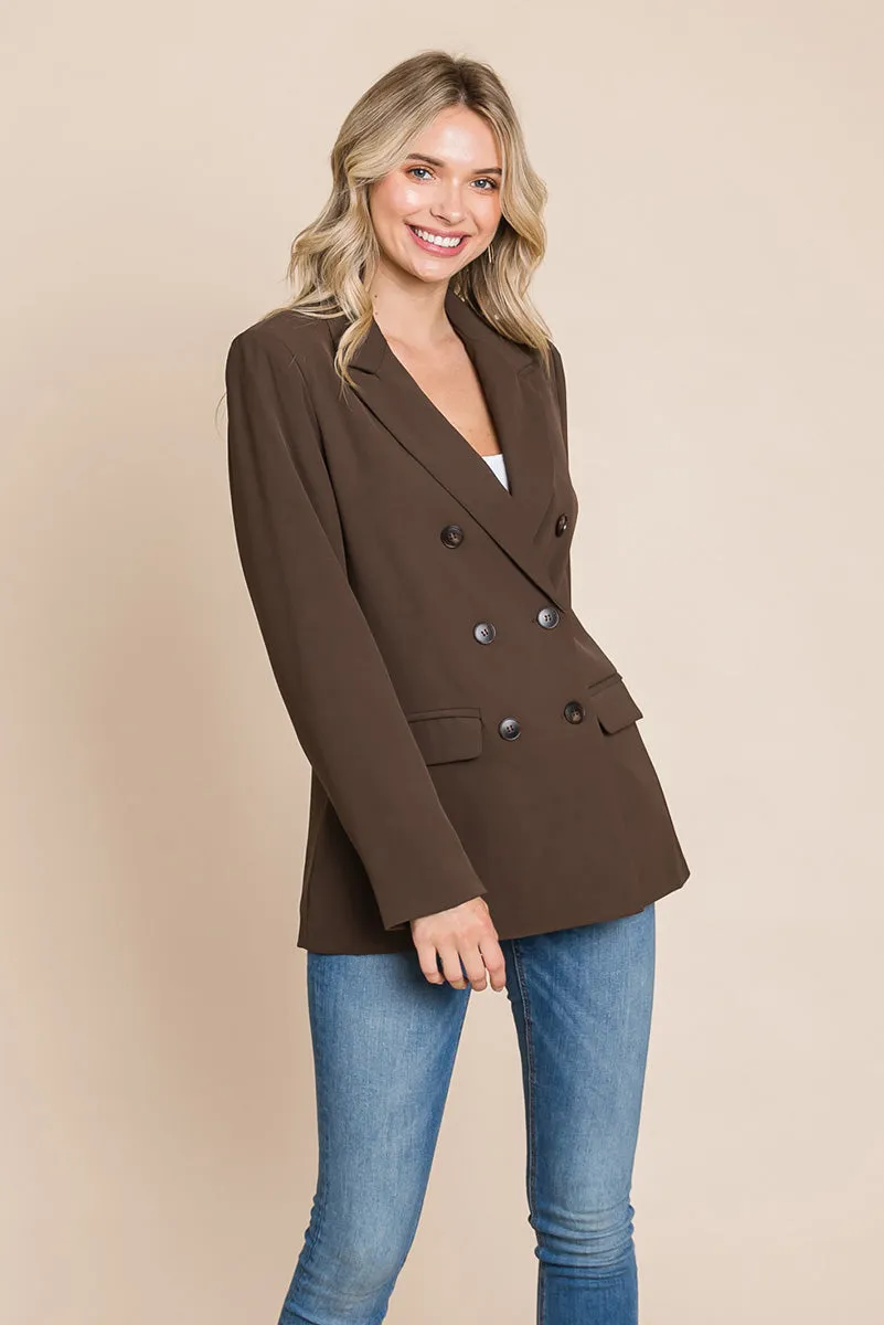 Women's Professional Double Breasted Lapel Collar Jacket Blazer