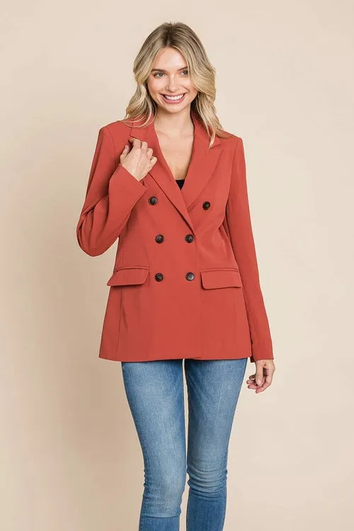 Women's Professional Double Breasted Lapel Collar Jacket Blazer