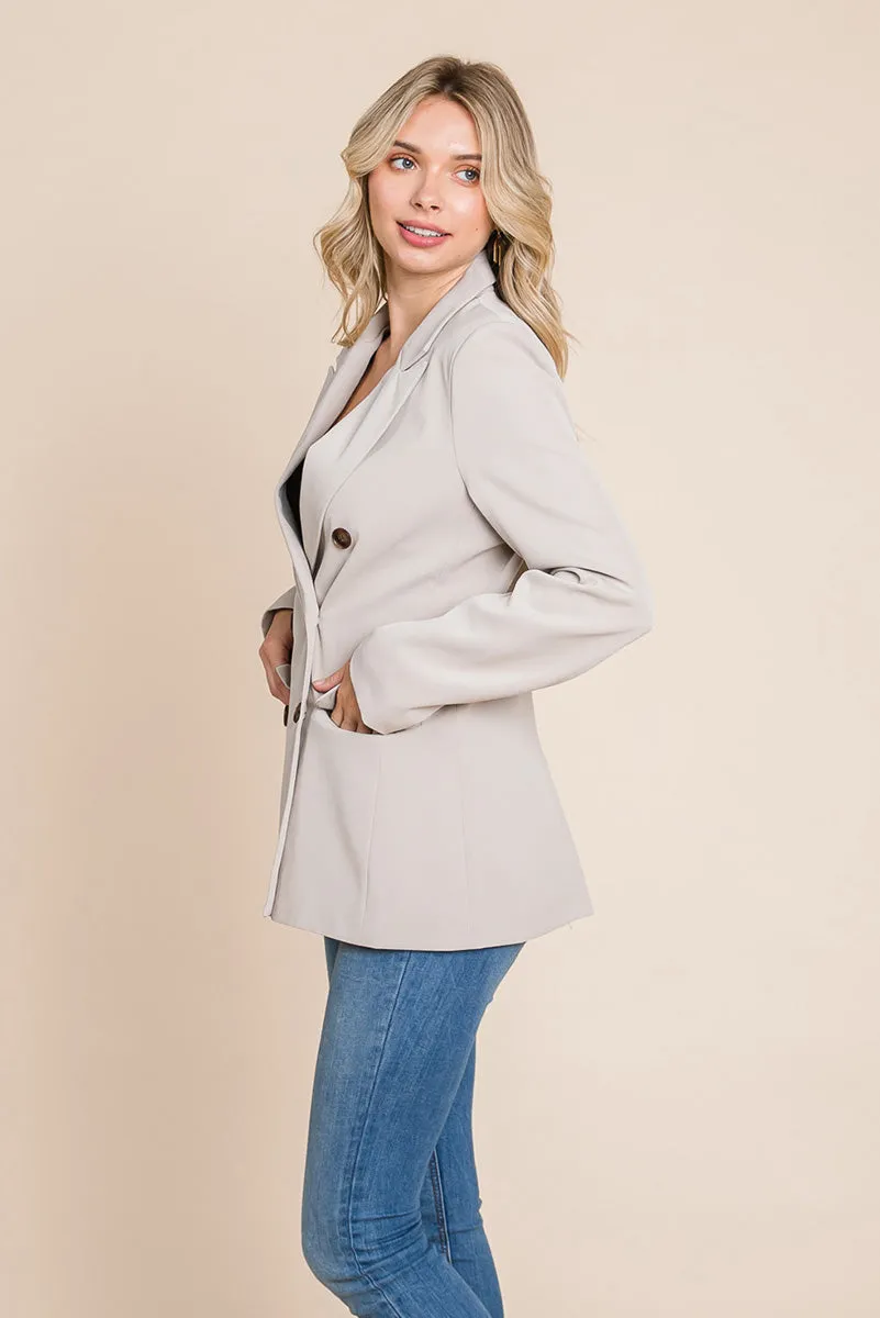 Women's Professional Double Breasted Lapel Collar Jacket Blazer