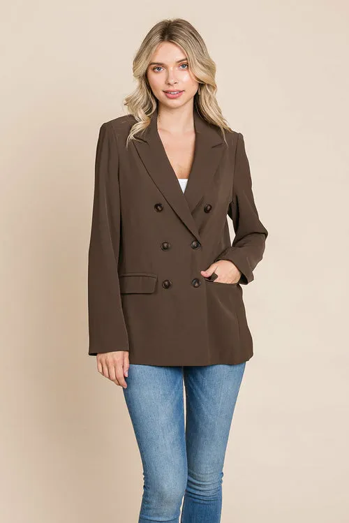 Women's Professional Double Breasted Lapel Collar Jacket Blazer