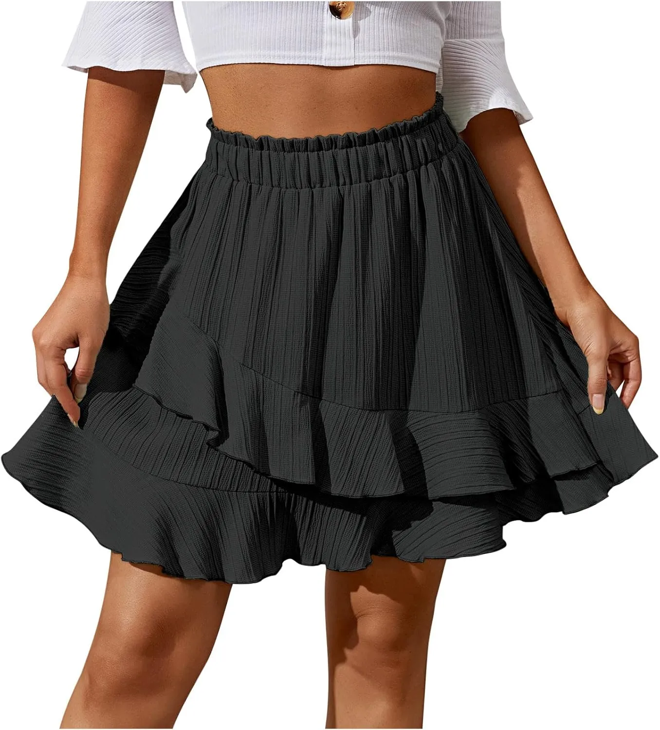 Women's Ruched Peplum High Cut Skirts Plain High Low Midi Skort Skorts for Women Chiffon Skort 2025 Y2K Skirt