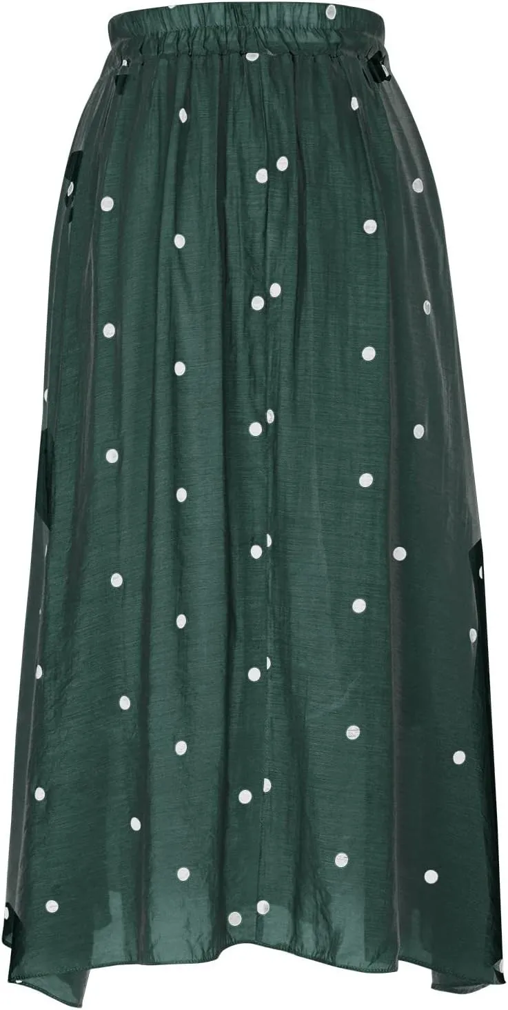 Womens Skirts Midi Length Polka Dot Flowy Long Skirt Belted Elastic Waist Half Skirt Boho Floral Print Swing Skirt