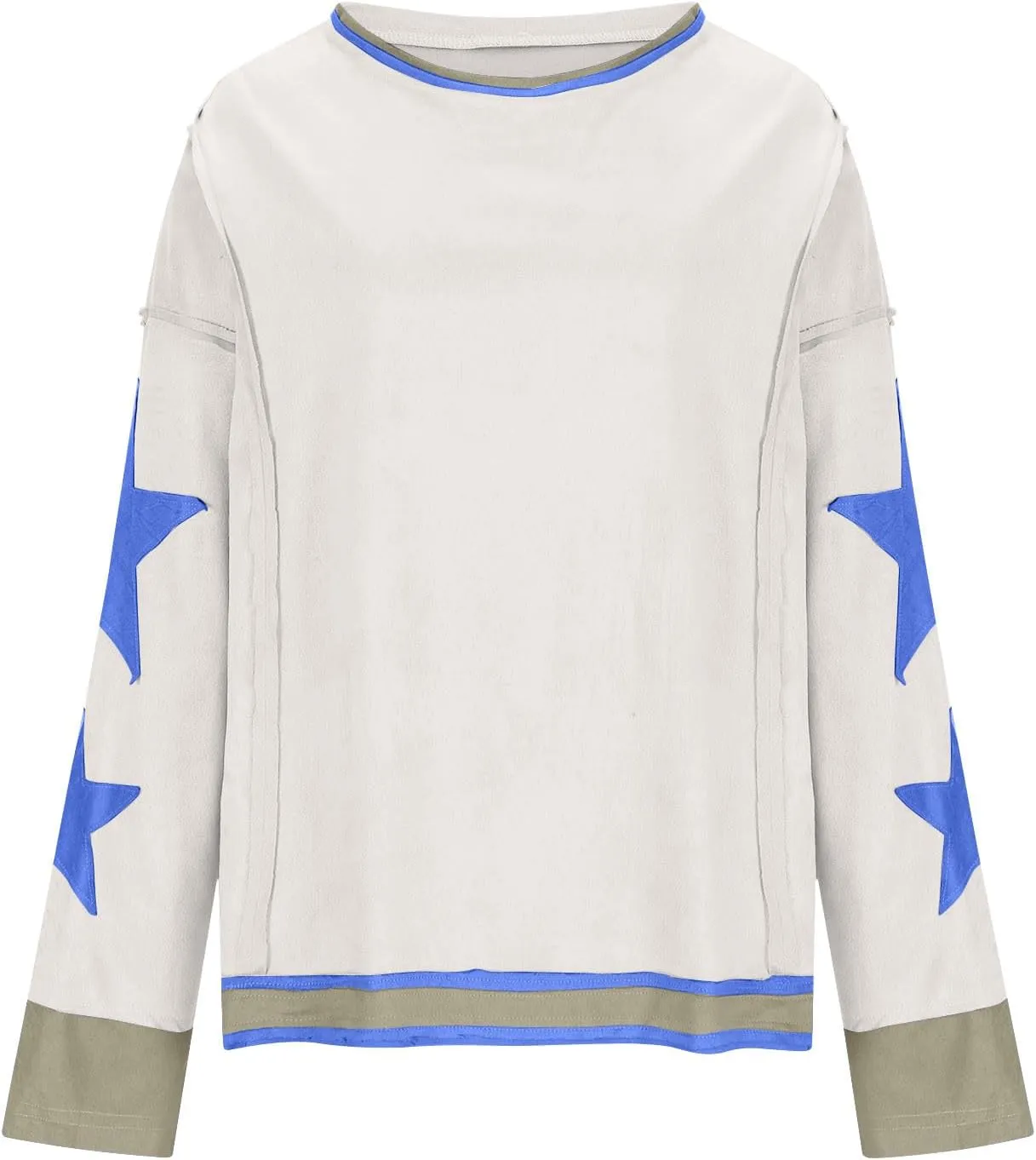 Women's Stars Patchwork Sweatshirt Casual Loose Round Neck Long Sleeve Pullover Fashion Y2K Loose Tops