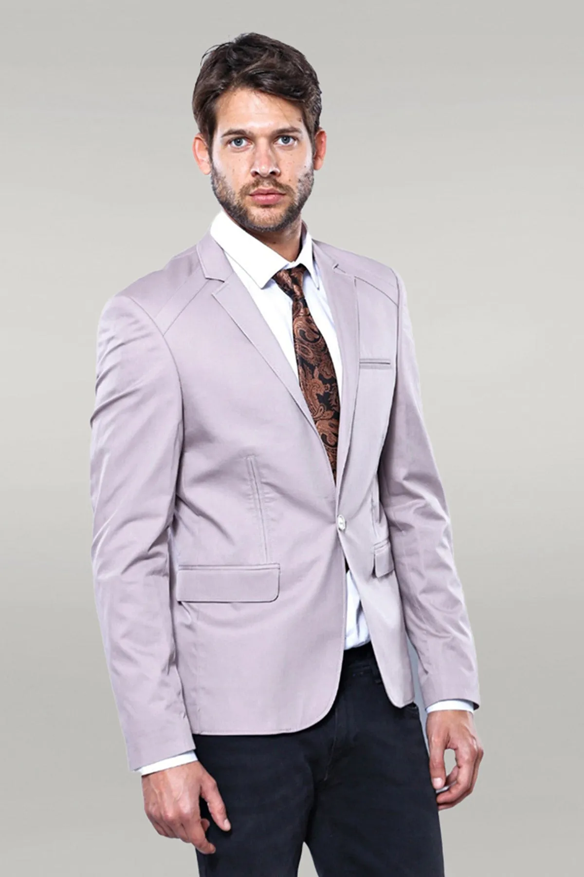 WSS 3 pocket Single Button Cotton Beige Jacket- - Singen