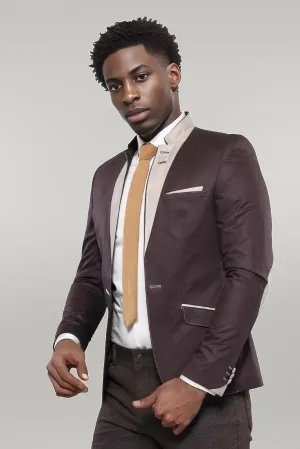 WSS Single Button Collar Garni Tippet Brown Jacket- - Singen