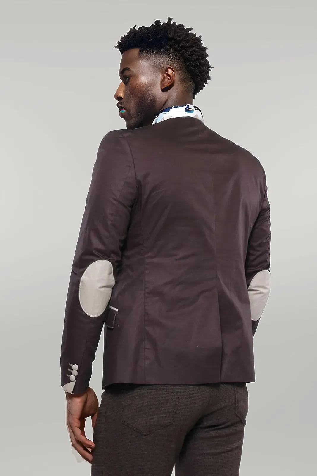 WSS Single Button Collar Garni Tippet Brown Jacket- - Singen