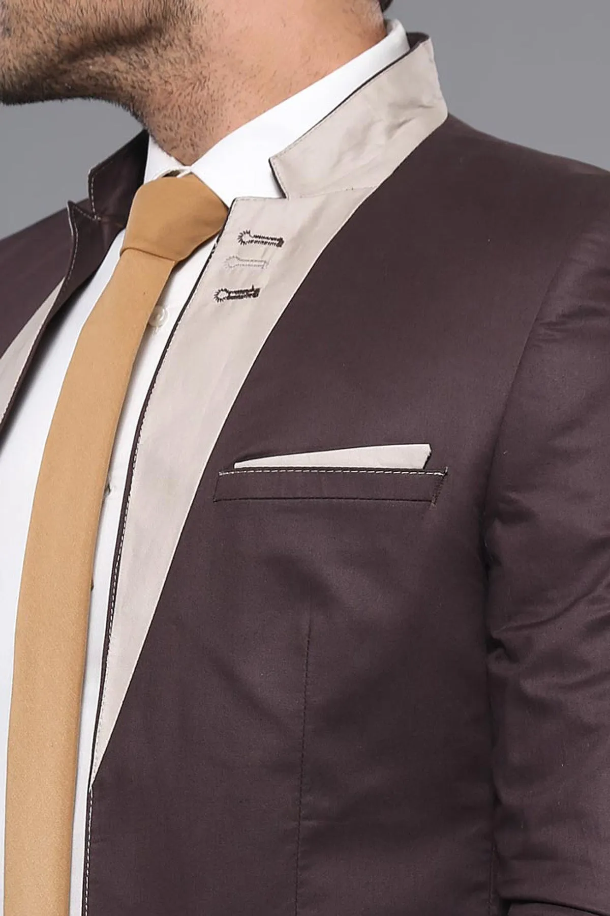 WSS Single Button Collar Garni Tippet Brown Jacket- - Singen