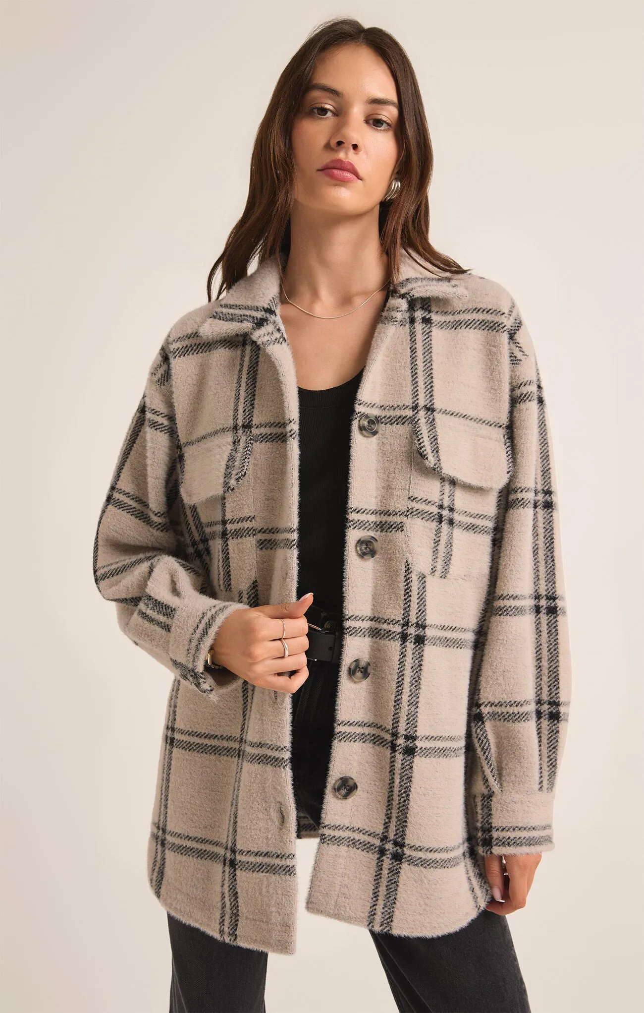 Z Supply: Plaid Tucker Jacket in Crystal Grey ZJ213286