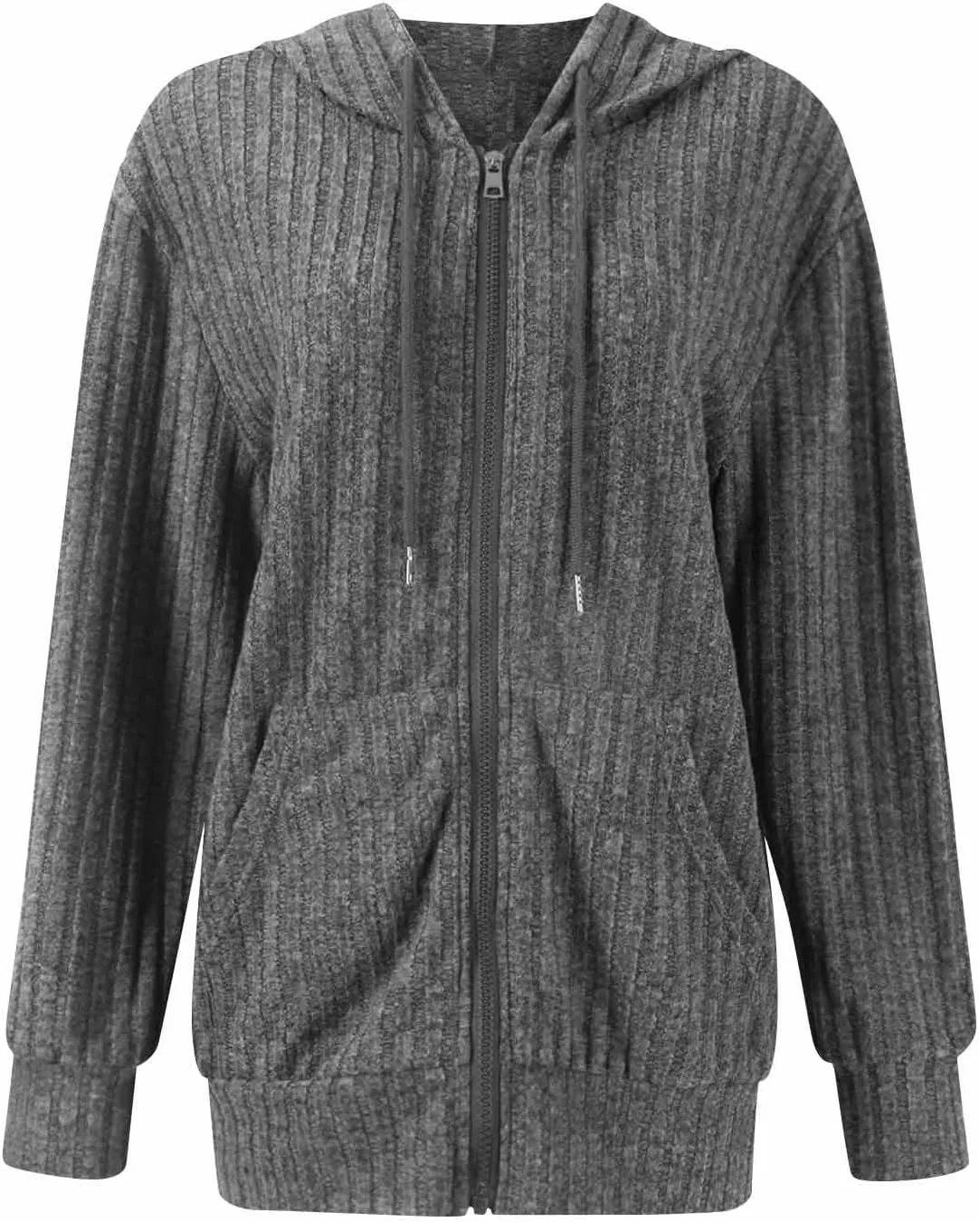 Zip Up Hoodies For Women Drawstring Lightweight Open Cardigan Jacket Fall Comfy Fuzzy Oversized Sweatshirt w/Pockets